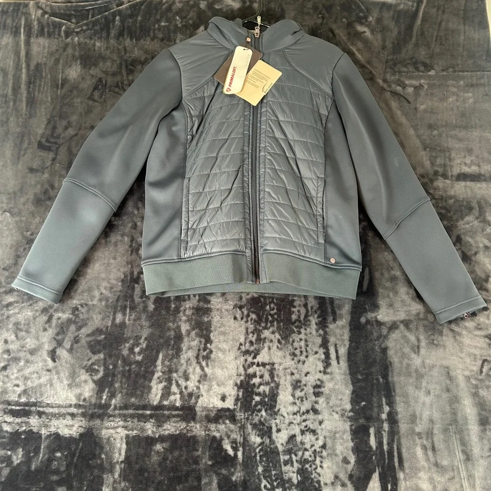 Calia Moto Jacket Womens Large Gray‎ Primaloft Insulated Hooded Full Zip m